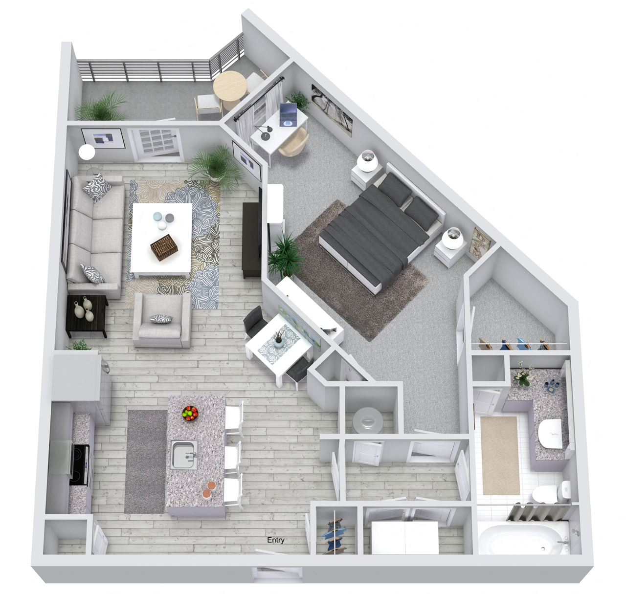 Floor plan for 1 bed, 1 bath, 749 sqft