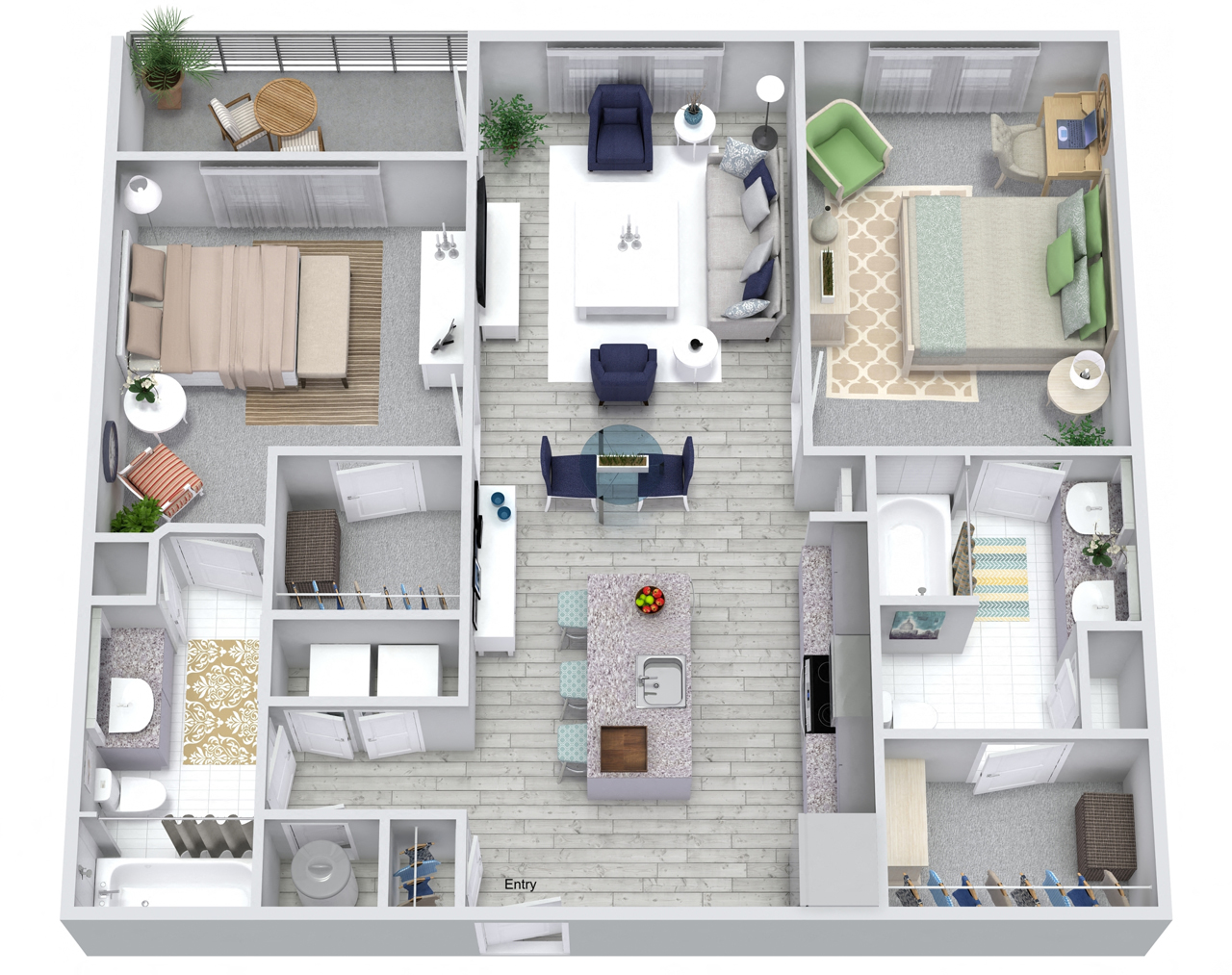 Floor plan for 2 beds, 2 baths, 1093 sqft