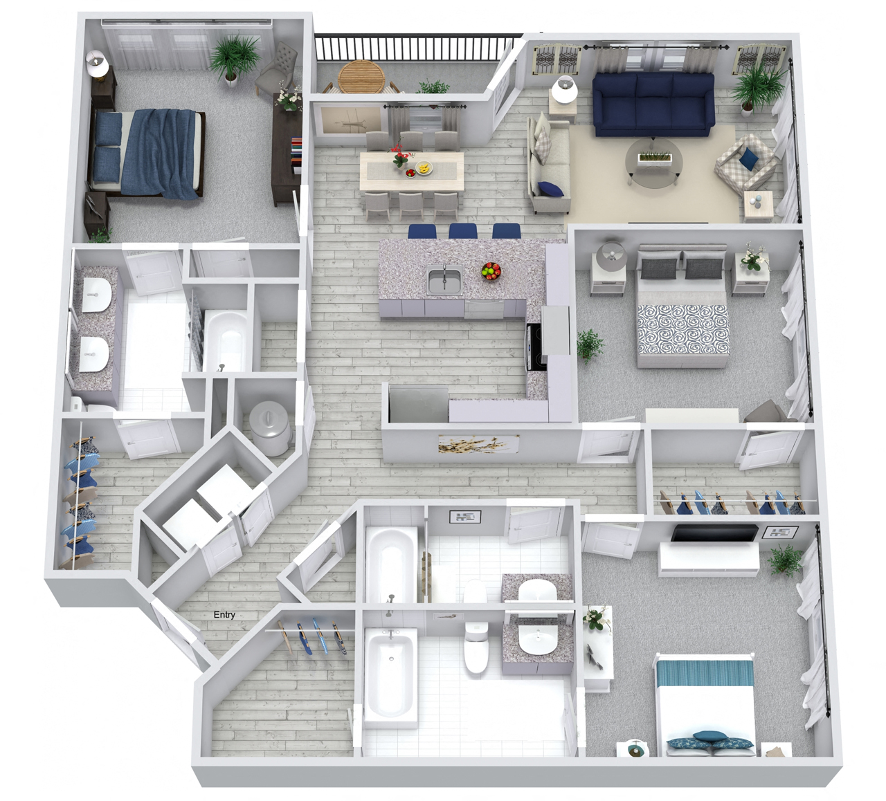 Floor plan for 3 beds, 3 baths, 1466 sqft