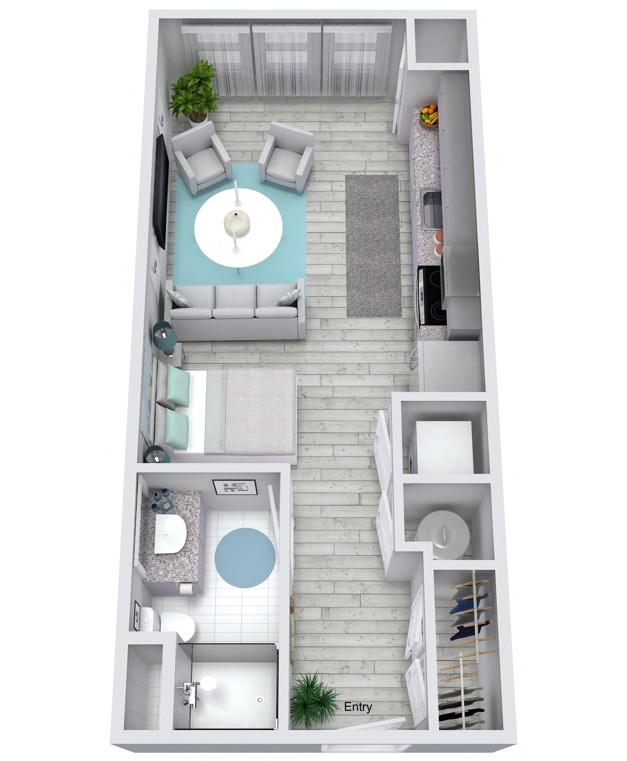 Floor plan for studio, 1 bath, 434 sqft