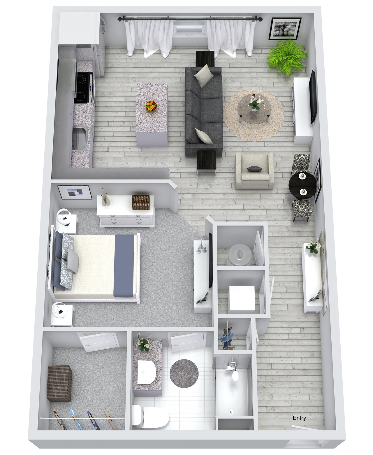 Floor plan for studio, 1 bath, 640 sqft