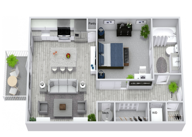Floor plan for studio, 1 bath, 600 sqft