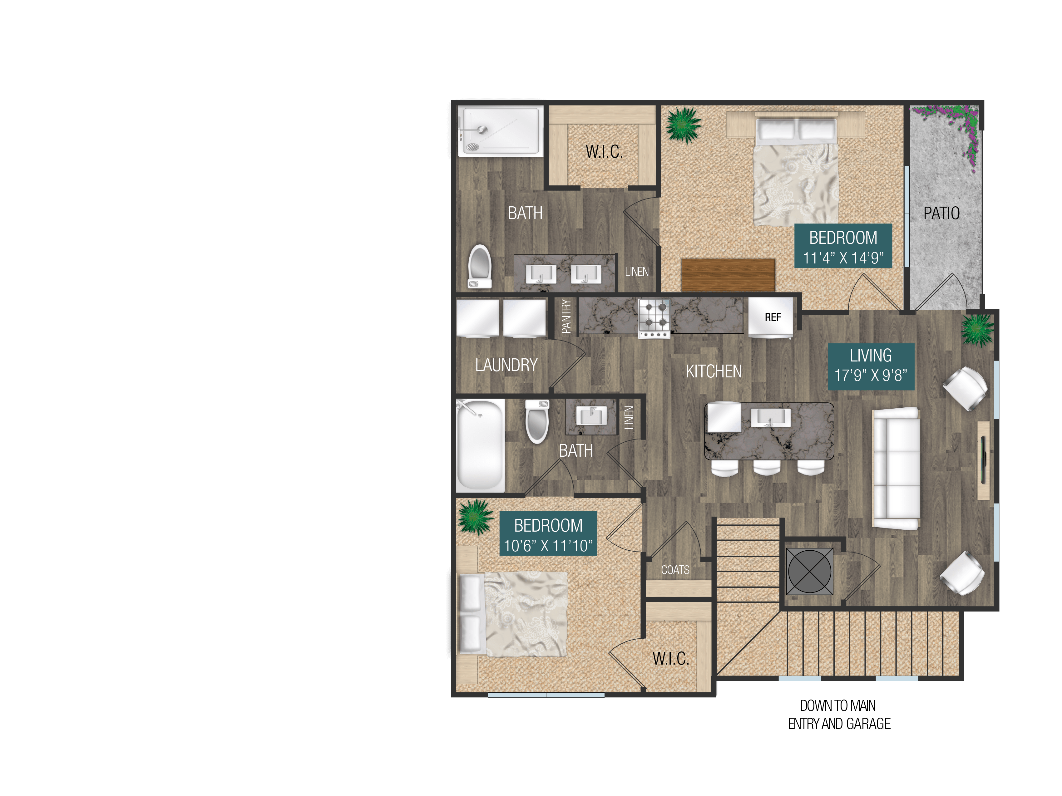 Floor plan for 2 beds, 2 baths, 1084 sqft