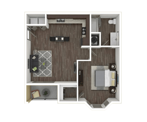 Floor plan for 1 bed, 1 bath, 706 sqft