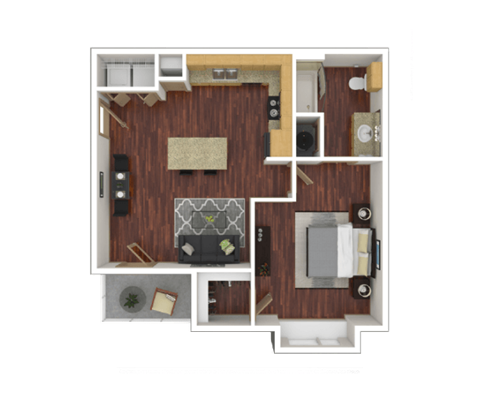 Floor plan for 1 bed, 1 bath, 709 sqft