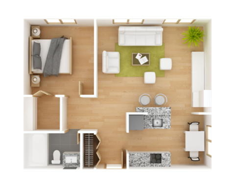 Floor plan for 1 bed, 1 bath, 850 sqft
