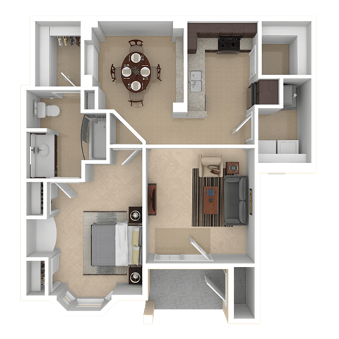 Floor plan for 1 bed, 1 bath, 751 sqft