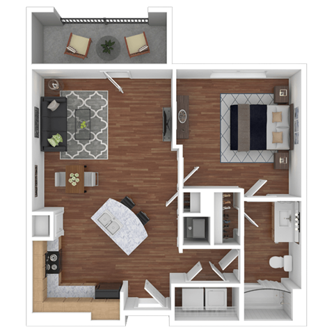 Floor plan for 1 bed, 1 bath, 750 sqft
