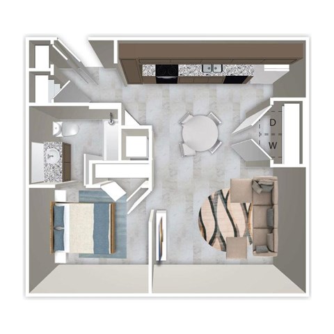 Floor plan for 1 bed, 1 bath, 1051 sqft