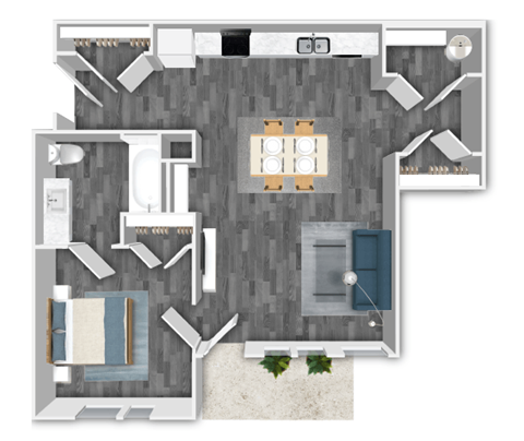 Floor plan for 1 bed, 1 bath, 706 sqft