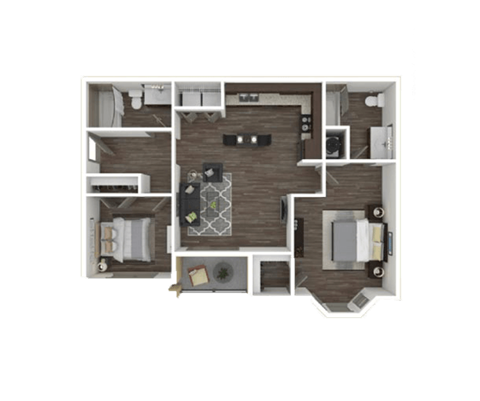Floor plan for 2 beds, 2 baths, 950 sqft
