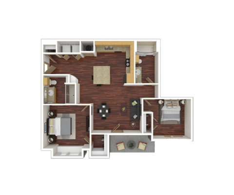 Floor plan for 2 beds, 2 baths, 926 sqft