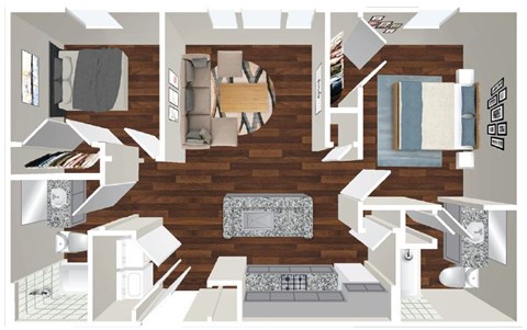 Floor plan for 2 beds, 2 baths, 850 sqft