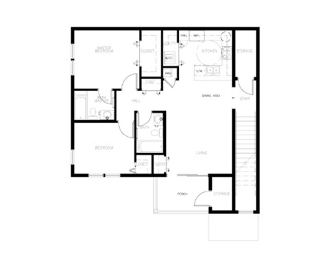 Floor plan for 2 beds, 2 baths, 1036 sqft