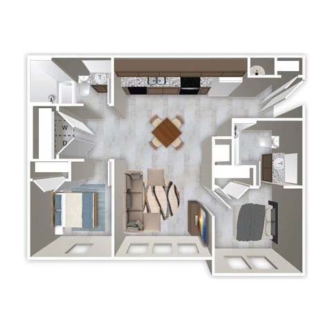 Floor plan for 2 beds, 2 baths, 873 sqft