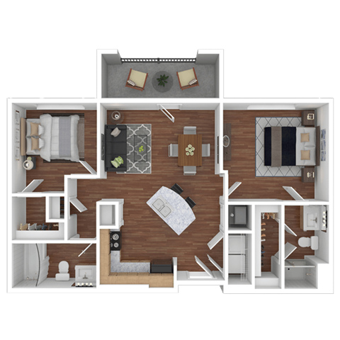 Floor plan for 2 beds, 2 baths, 975 sqft