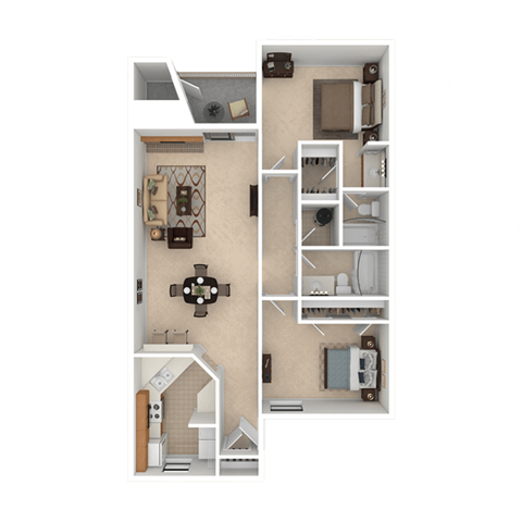 Floor plan for 2 beds, 2 baths, 1059 sqft