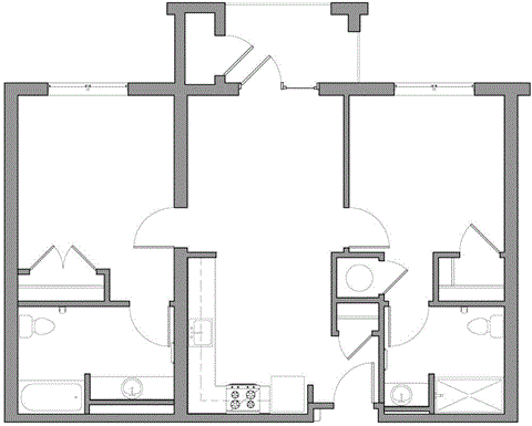 Floor plan for 2 beds, 2 baths, 862 sqft