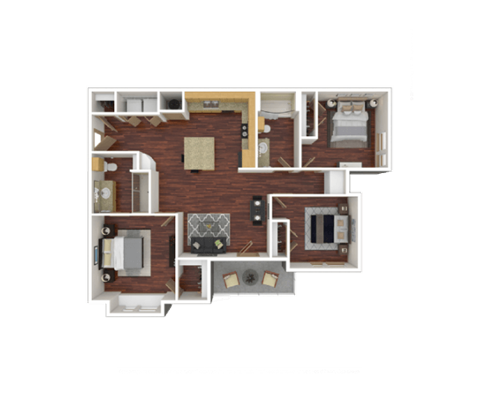 Floor plan for 3 beds, 2 baths, 1449 sqft
