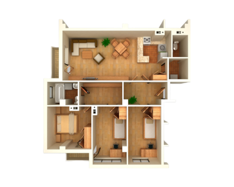 Floor plan for 3 beds, 2 baths, 1150 sqft