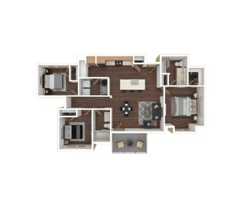 Floor plan for 3 beds, 2 baths, 1175 sqft