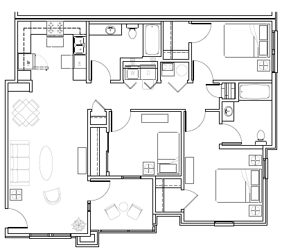 Floor plan for 3 beds, 2 baths, 1198 sqft