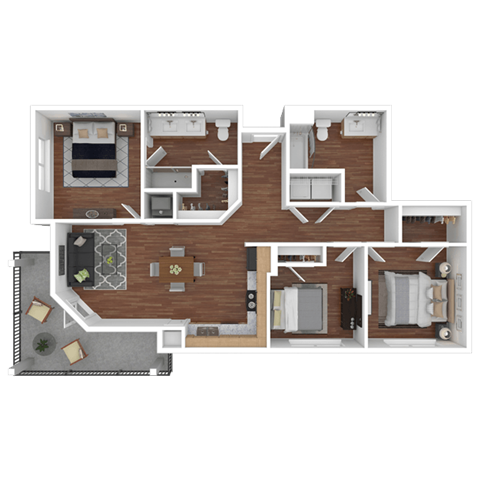 Floor plan for 3 beds, 2 baths, 1100 sqft