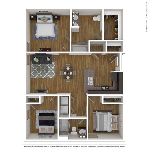 Floor plan for 3 beds, 2 baths, 1109 sqft