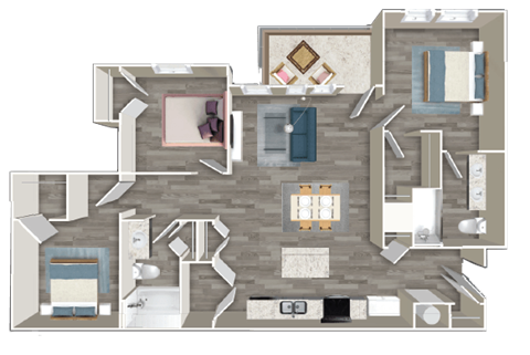 Floor plan for 3 beds, 2 baths, 1139 sqft