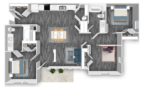 Floor plan for 3 beds, 2 baths, 1144 sqft