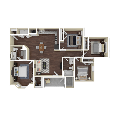 Floor plan for 4 beds, 2 baths, 4 sqft