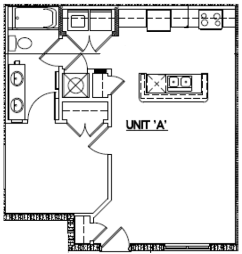 Floor plan for 1 bed, 1 bath