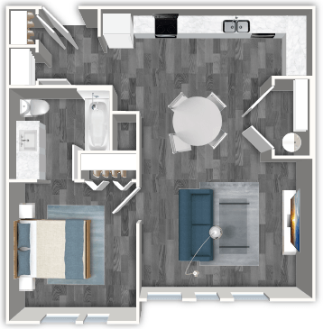 Floor plan for 1 bed, 1 bath, 693 sqft