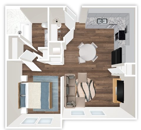 Floor plan for 1 bed, 1 bath, 650 sqft