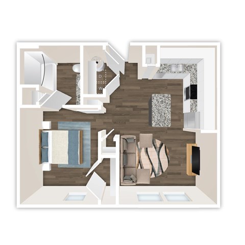 Floor plan for 1 bed, 1 bath, 650 sqft