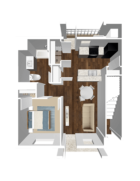 Floor plan for 1 bed, 1 bath, 795 sqft