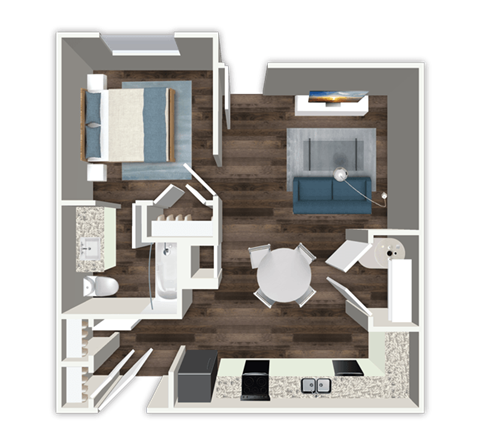 Floor plan for 1 bed, 1 bath, 703 sqft