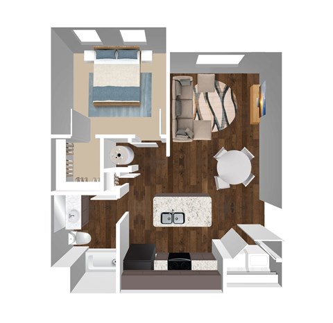 Floor plan for 1 bed, 1 bath, 720 sqft