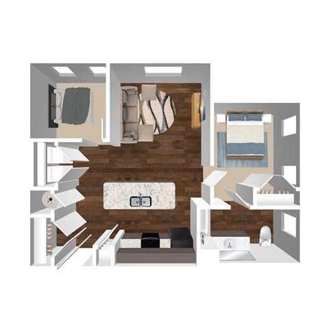 Floor plan for 1 bed, 1 bath, 994 sqft