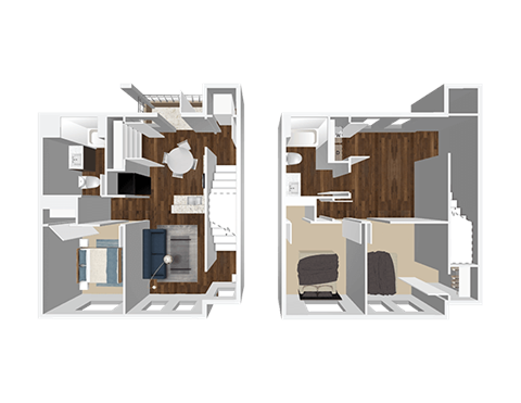 Floor plan for 1 bed, 1 bath, 969 sqft