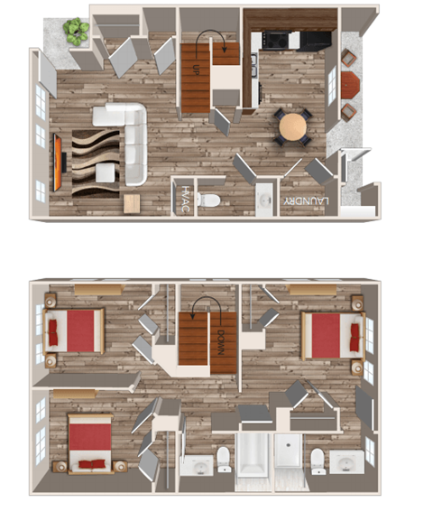 Floor plan for 3 beds, 2.5 baths, 1433 sqft