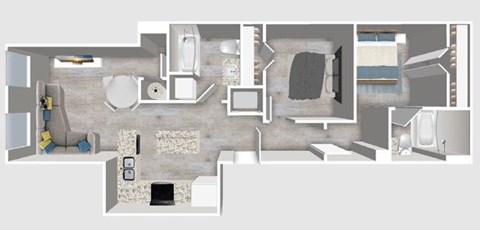 Floor plan for 2 beds, 2 baths, 1254 sqft