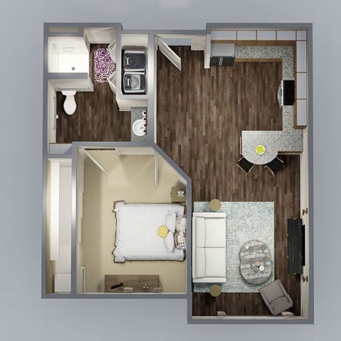 Floor plan for 1 bed, 1 bath, 650 sqft