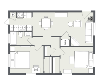 Floor plan for 2 beds, 1 bath, 760 sqft
