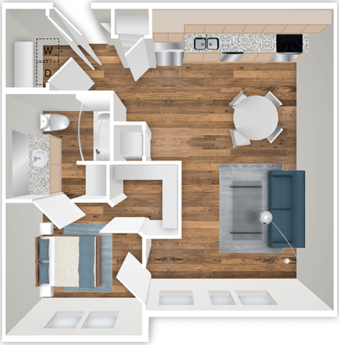 Floor plan for 1 bed, 1 bath, 700 sqft