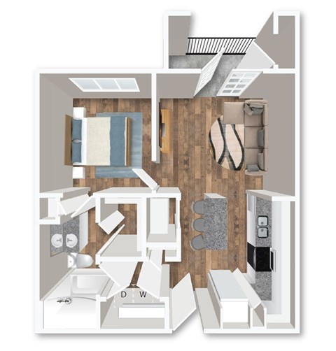 Floor plan for 1 bed, 1 bath, 650 sqft