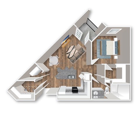 Floor plan for 1 bed, 1 bath, 798 sqft
