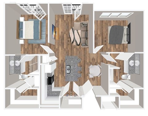 Floor plan for 2 beds, 2 baths, 1059 sqft