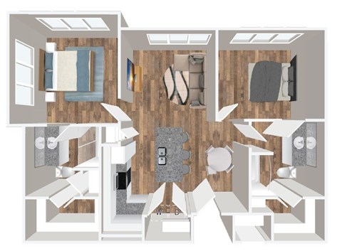 Floor plan for 2 beds, 2 baths, 1063 sqft