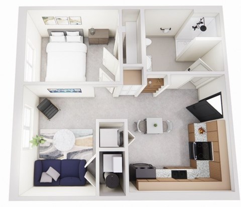 Floor plan for 1 bed, 1 bath, 721 sqft